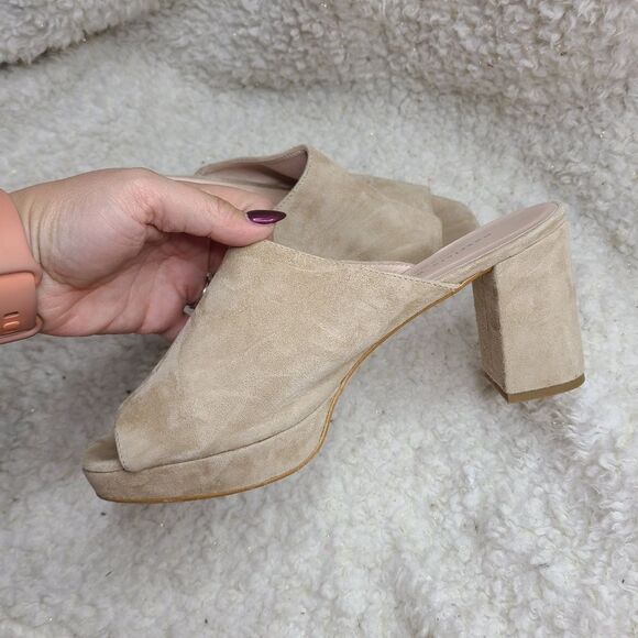 Patricia Green Dylan Chunky Tan Suede Platform Slide Sandals sz 10 - Picture 4 of 10